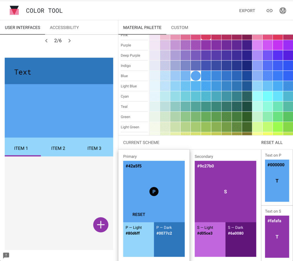 La palette de couleurs de mon matériel