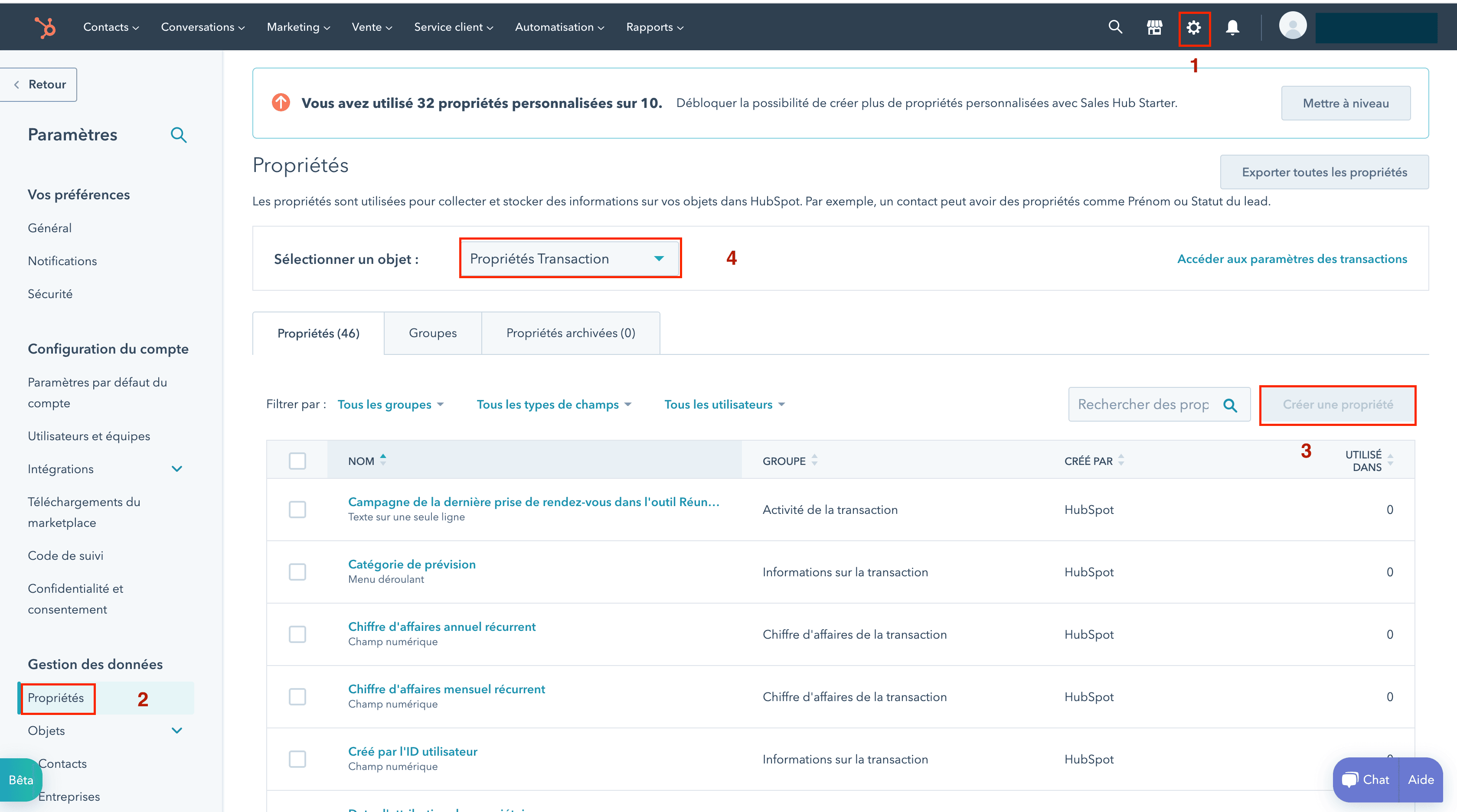 These properties are managed from the settings