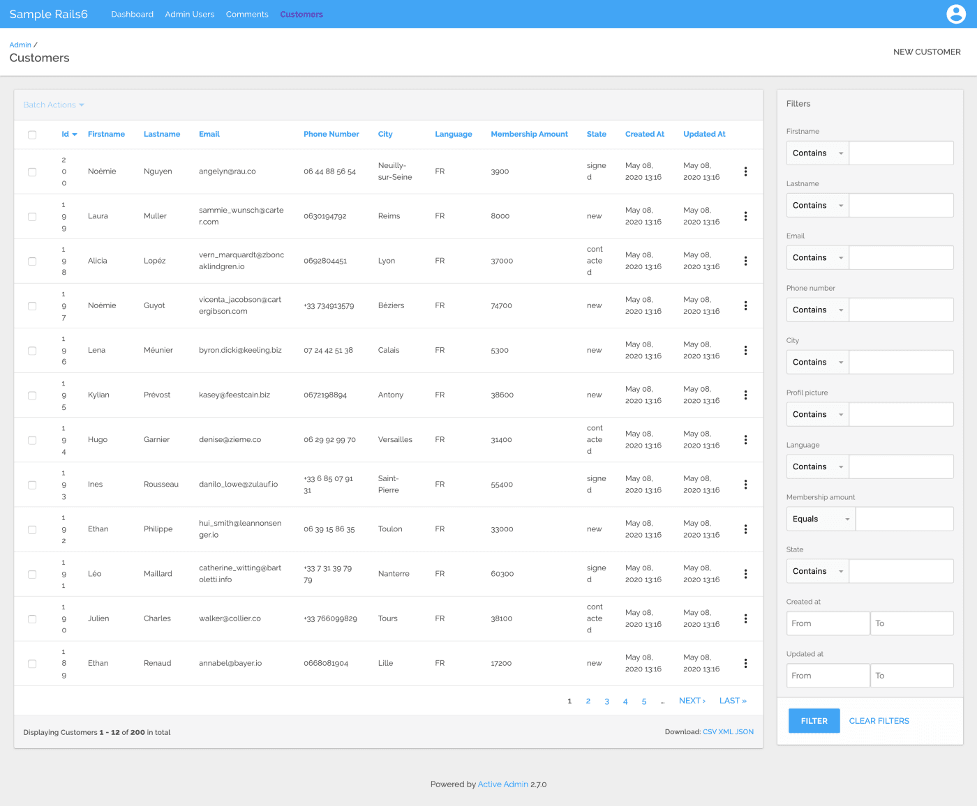 Our themed AA customers’ index with a big filter sidebar on the right.